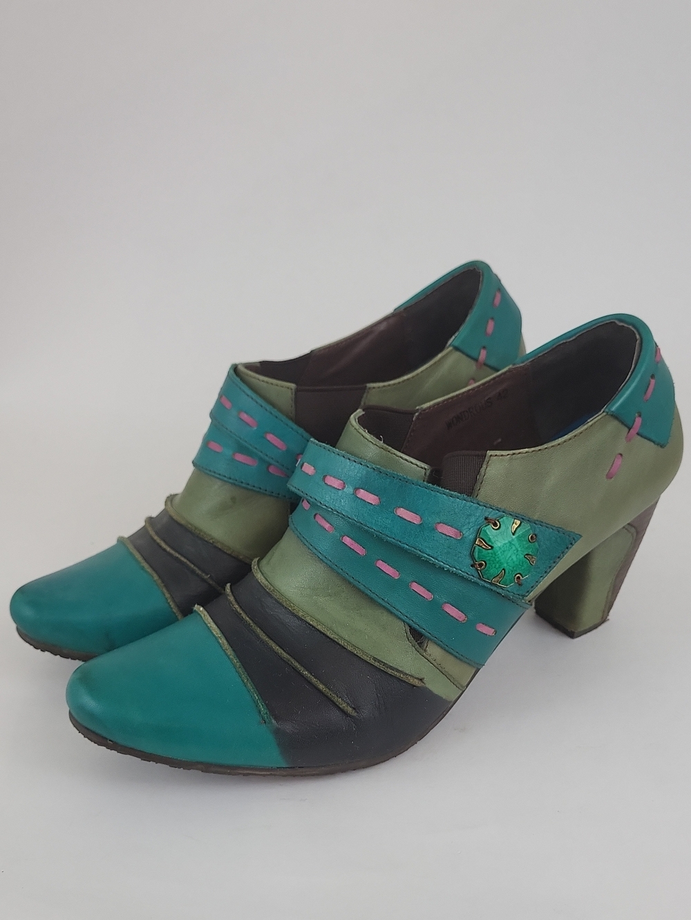 L'Artiste Wondrous Booties Sz EU 42/ US 11 Women's Green Pink Leather Heels